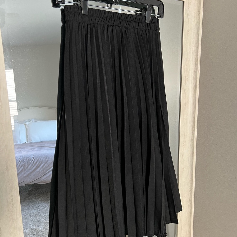 Elastic High Waisted A Line Pleated Shirring Midi-Long Skirt